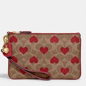 Coach Tan and Red Heart Wristlet